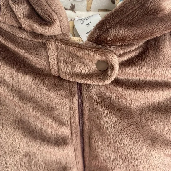 Carter's Moose Brown Warm Hooded One Piece Footed Zip Mittens Snowsuit 3 Months - Picture 4 of 8